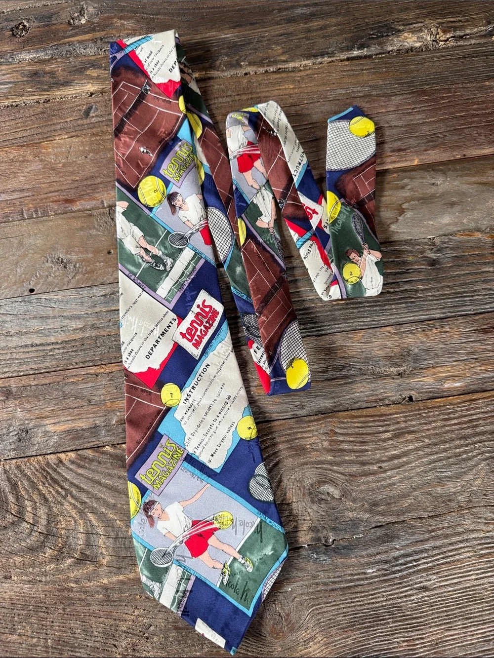 Nicole Miller vintage 1995 silk tennis magazine tie unisex